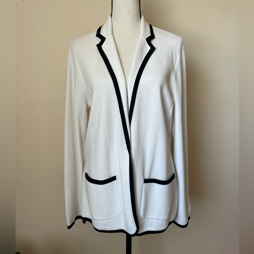 Brooks Brothers Red Fleece Women’s Knit Jacket White With Blue Trim Jacket  L
